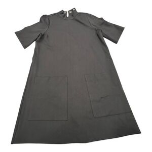 Free People‎ Womens Black Tunic Dress Mini Short Sleeve Pockets Mock Neck Casual
